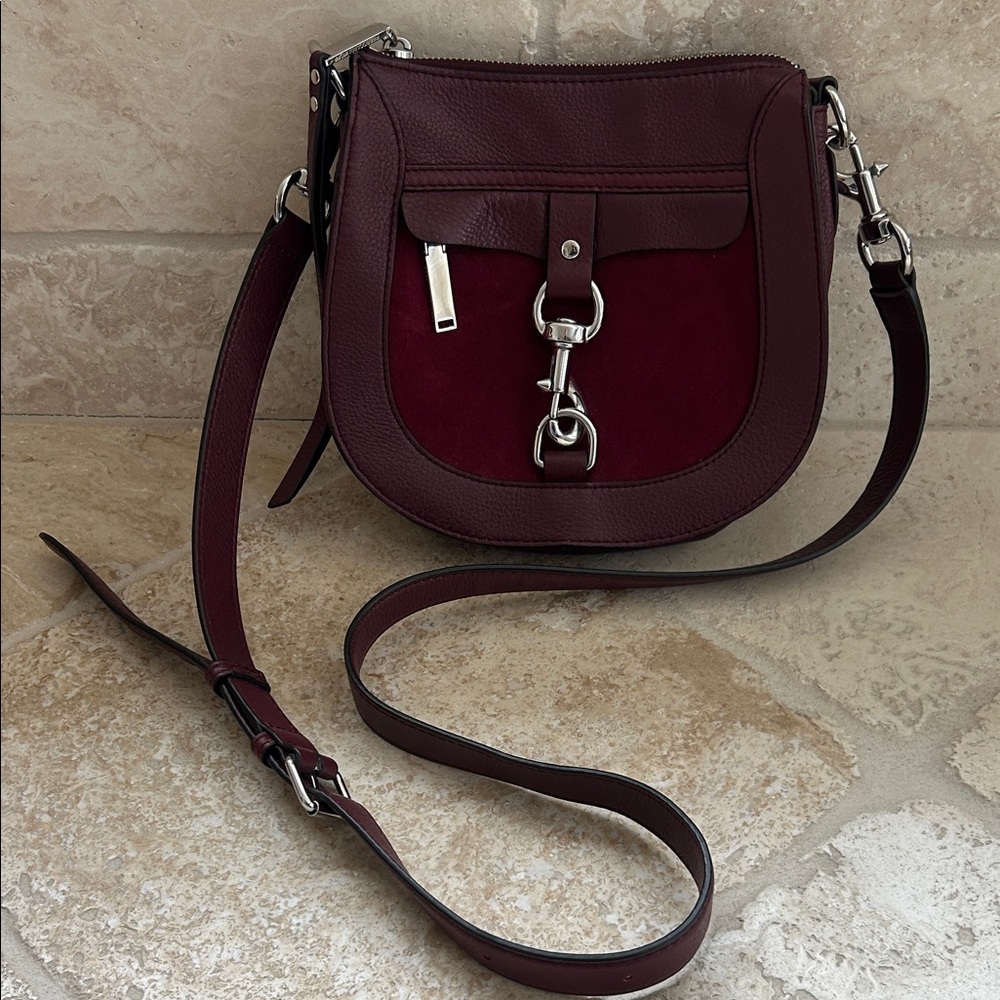 Rebecca Minkoff Elegant Burgundy Leather & Suede Women's Crossbody Bag